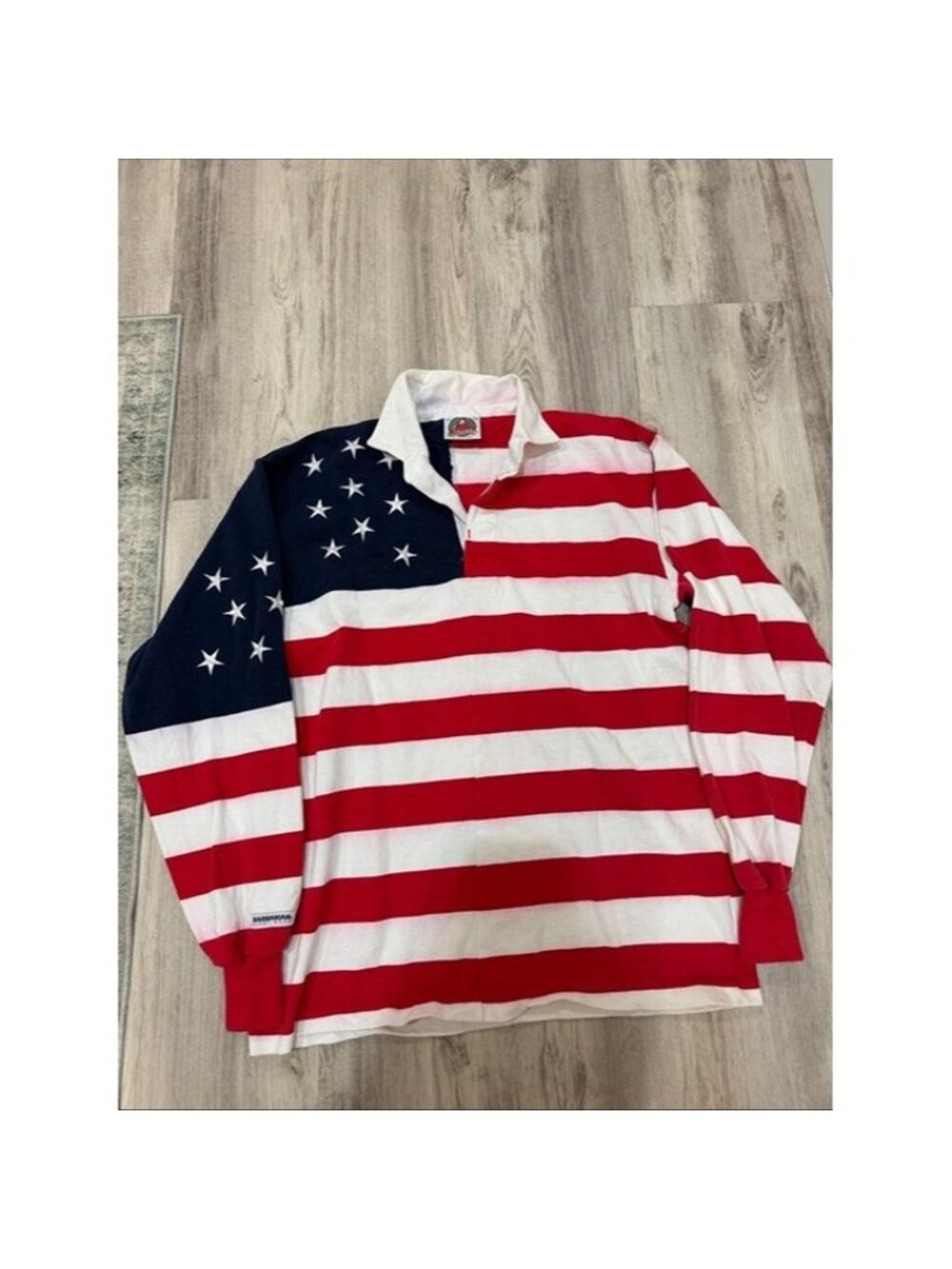 VINTAGE BARBARIAN Men's American Flag Rugby Shirt - Red, White & Blue XXL